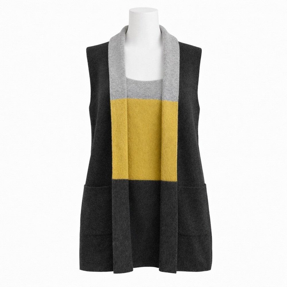 Size M Bartolini Women’s Wool Cashmere Colorblock Open Front Sweater Vest